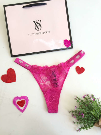 Imagen de Victoria's Secret  Panty Thong Rosa Cintillo Corazones S